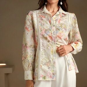 Anewsta Floral Lace-Trim Blouse